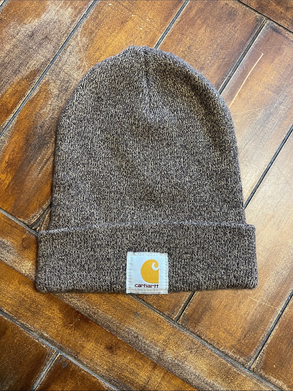 Carhartt Heather Brown Knit Cuffed Beanie with Logo Patch